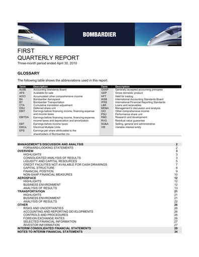 Thumbnail Bombardier Quarterly Report 2010-q1