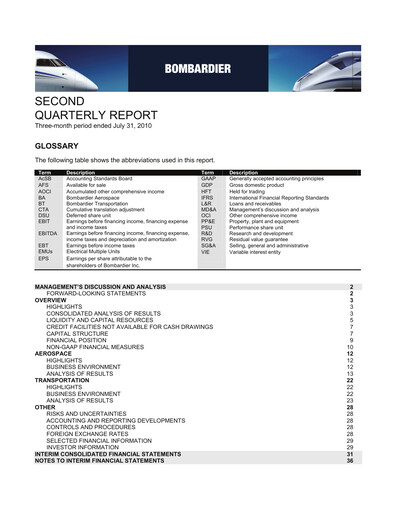 Thumbnail Bombardier Quarterly Report 2010-q2