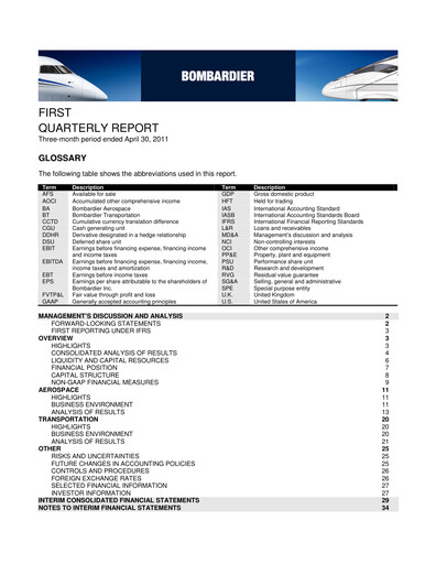 Thumbnail Bombardier Quarterly Report 2011-q1