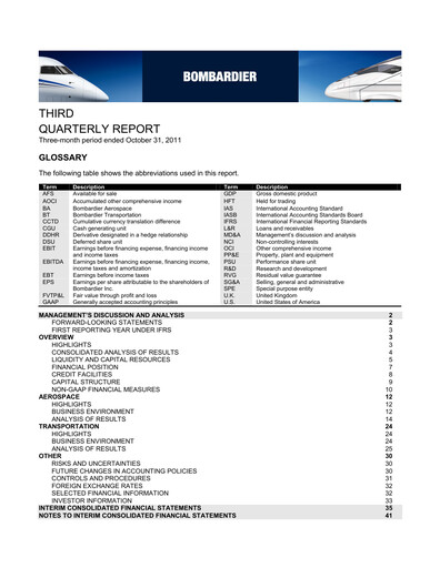 Thumbnail Bombardier Quarterly Report 2011-q3