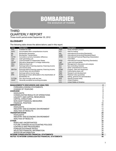 Thumbnail Bombardier Quarterly Report 2012-q3