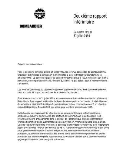 Thumbnail Bombardier Quarterly Report 1999-q2