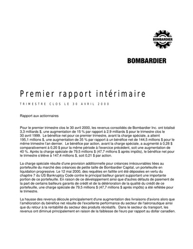 Thumbnail Bombardier Quarterly Report 2000-q1