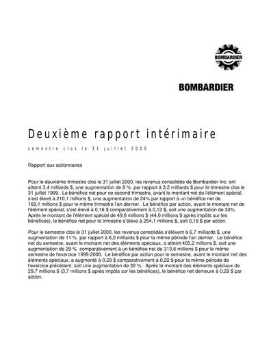 Thumbnail Bombardier Quarterly Report 2000-q2