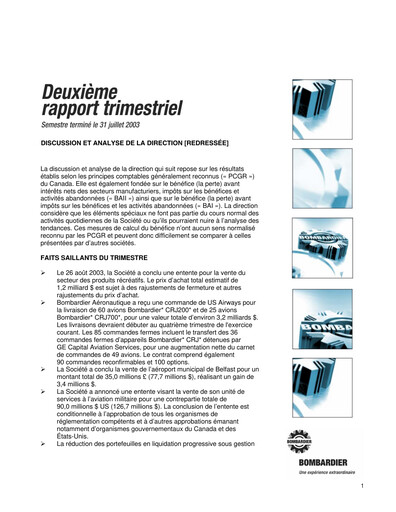 Thumbnail Bombardier Quarterly Report 2003-q2