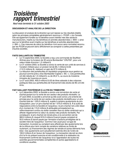 Thumbnail Bombardier Quarterly Report 2003-q3