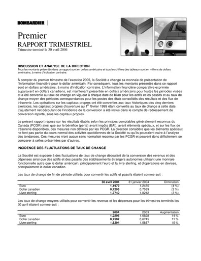Thumbnail Bombardier Quarterly Report 2004-q1
