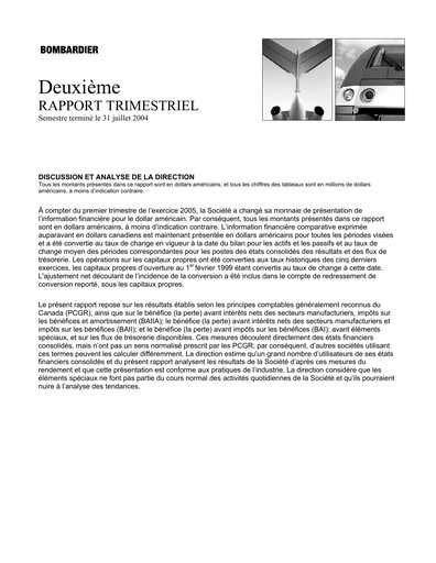 Thumbnail Bombardier Quarterly Report 2004-q2