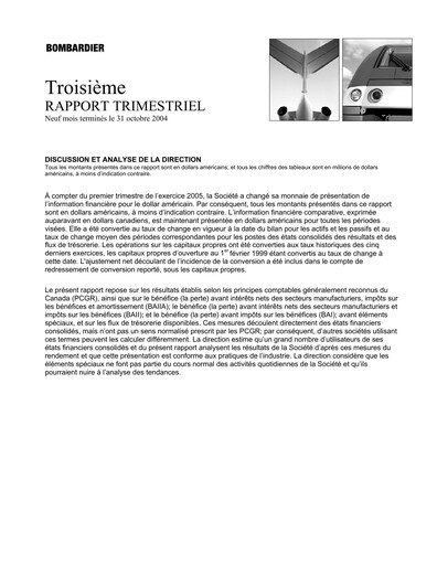 Thumbnail Bombardier Quarterly Report 2004-q3