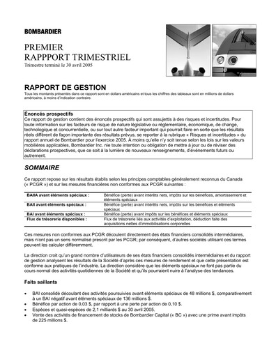 Thumbnail Bombardier Quarterly Report 2005-q1