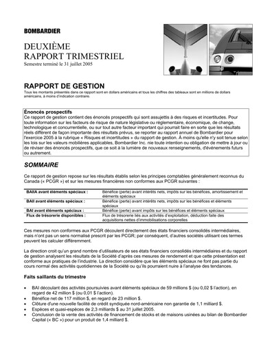 Thumbnail Bombardier Quarterly Report 2005-q2
