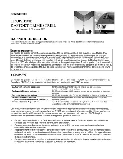 Thumbnail Bombardier Quarterly Report 2005-q3