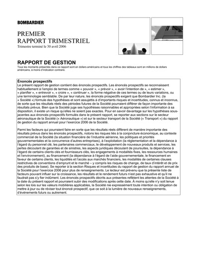 Thumbnail Bombardier Quarterly Report 2006-q1