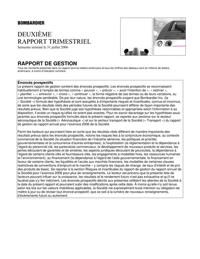Thumbnail Bombardier Quarterly Report 2006-q2