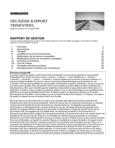 Thumbnail Bombardier Quarterly Report 2007-q2