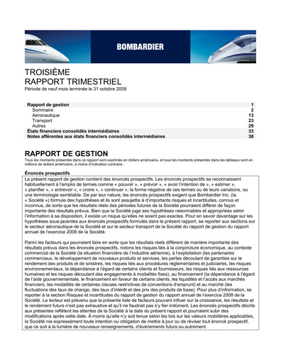 Thumbnail Bombardier Quarterly Report 2008-q3