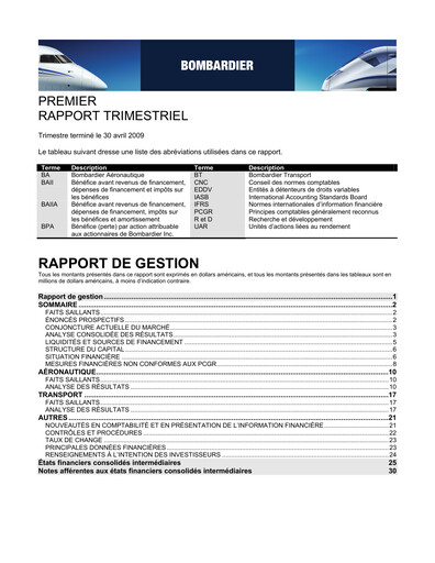 Thumbnail Bombardier Quarterly Report 2009-q1