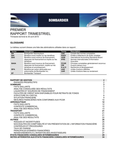 Thumbnail Bombardier Quarterly Report 2010-q1