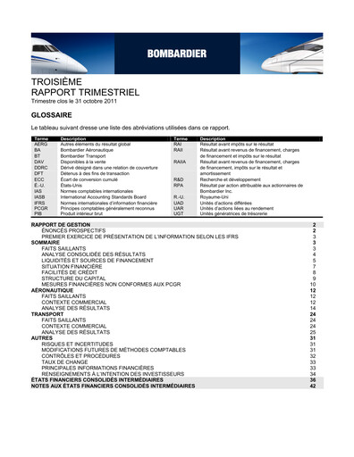 Thumbnail Bombardier Quarterly Report 2011-q3