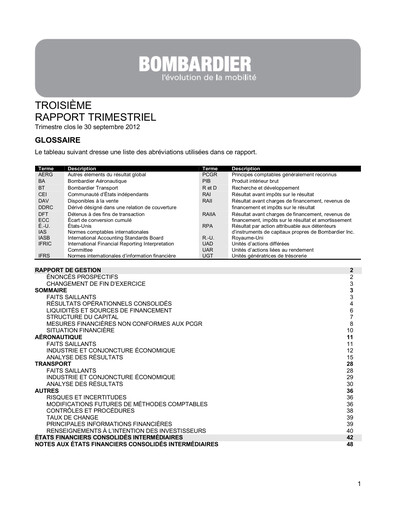 Thumbnail Bombardier Quarterly Report 2012-q3