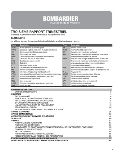 Thumbnail Bombardier Quarterly Report 2016-q3