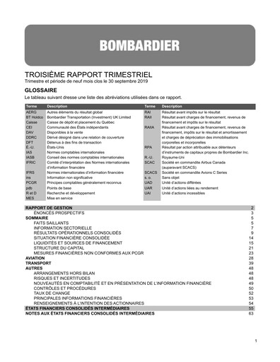 Thumbnail Bombardier Quarterly Report 2019-q3