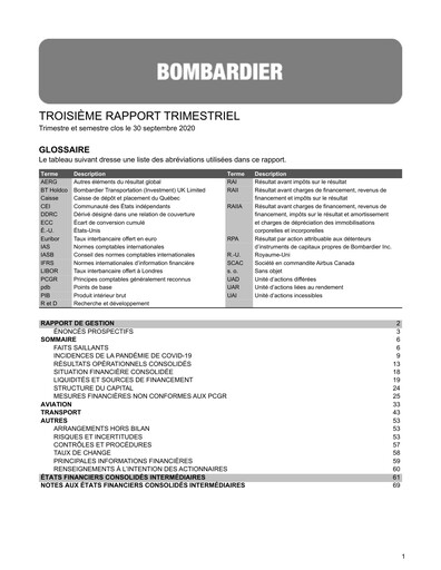 Thumbnail Bombardier Quarterly Report 2020-q3