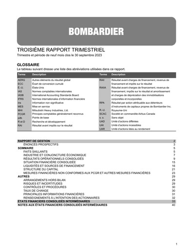 Thumbnail Bombardier Quarterly Report 2023-q3