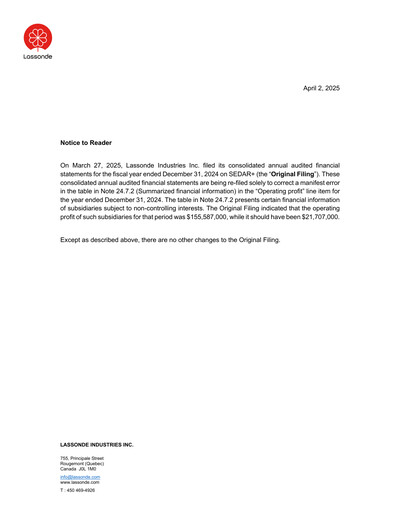 Thumbnail Lassonde Industries Financial Statement 2024