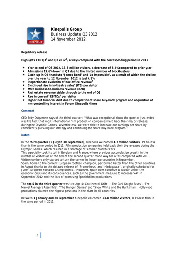 Vorschaubild Kinepolis Group  Quartalsbericht 2012-q3