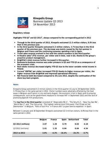 Vorschaubild Kinepolis Group  Quartalsbericht 2013-q3