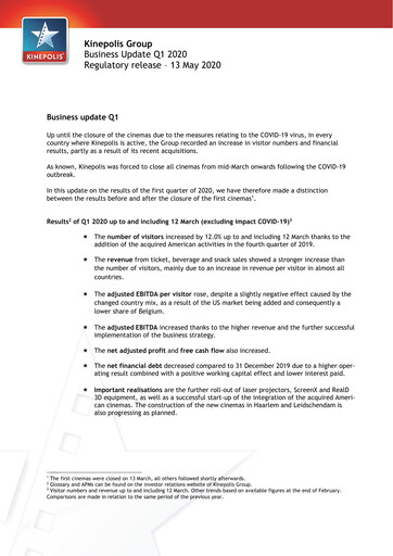 Vorschaubild Kinepolis Group  Quartalsbericht 2020-q1