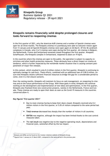 Vorschaubild Kinepolis Group  Quartalsbericht 2021-q1