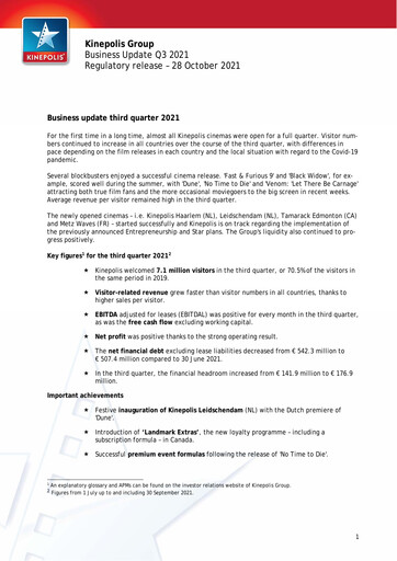 Vorschaubild Kinepolis Group  Quartalsbericht 2021-q3