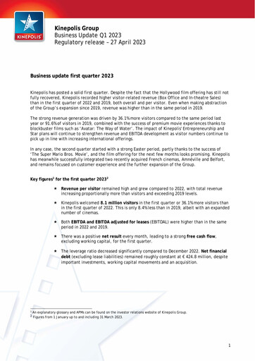 Vorschaubild Kinepolis Group  Quartalsbericht 2023-q1