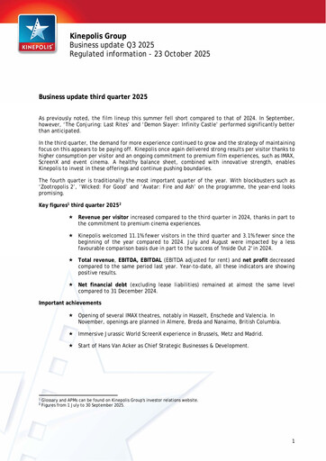 Thumbnail Kinepolis Group  Quarterly Report 2025-q3