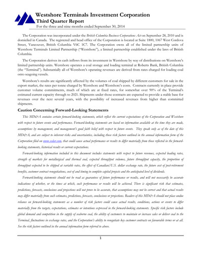Miniature Westshore Terminals Investment Rapport trimestriel 2014-q3
