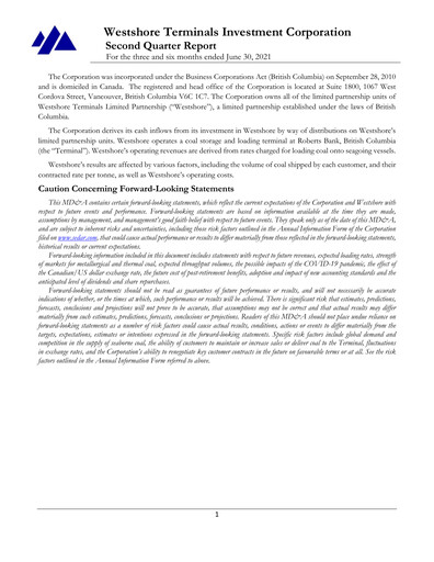 Thumbnail Westshore Terminals Investment Quarterly Report 2021-q2