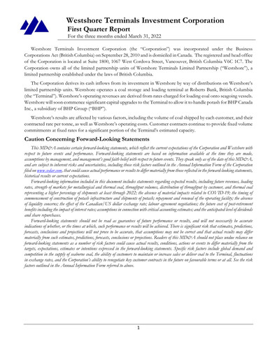 Thumbnail Westshore Terminals Investment Quarterly Report 2022-q1