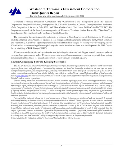 Thumbnail Westshore Terminals Investment Quarterly Report 2022-q3