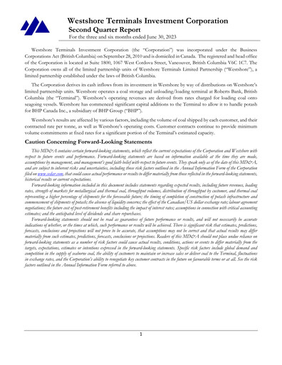 Thumbnail Westshore Terminals Investment Quarterly Report 2023-q2