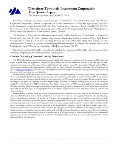 Thumbnail Westshore Terminals Investment Quarterly Report 2024-q1