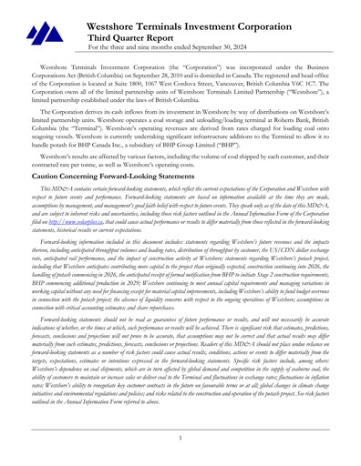 Thumbnail Westshore Terminals Investment Quarterly Report 2024-q3