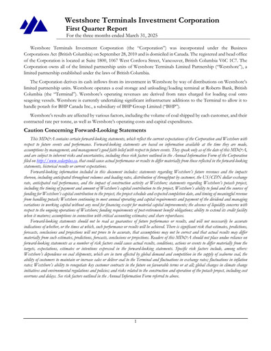 Thumbnail Westshore Terminals Investment Quarterly Report 2025-q1