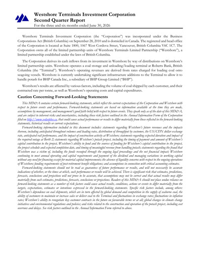 Miniature Westshore Terminals Investment Rapport trimestriel 2026-q2