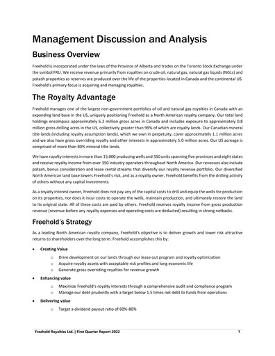 Miniature Freehold Royalties Rapport trimestriel 2022-q1