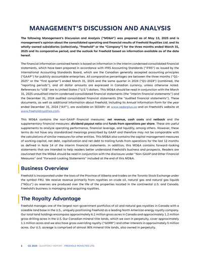 Miniature Freehold Royalties Rapport trimestriel 2025-q1