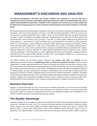 Miniature Freehold Royalties Rapport trimestriel 2025-q2