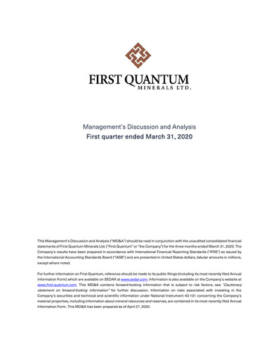 Thumbnail First Quantum Minerals
 Quarterly Report 2020-q1