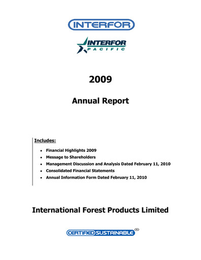 Thumbnail Interfor Annual Report 2009